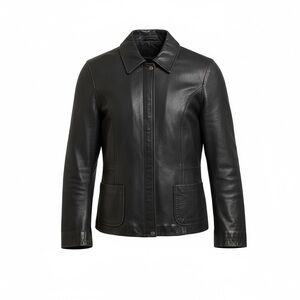 Anne Klein Black Lambskin Leather Jacket Women’s Size Medium Zip Up